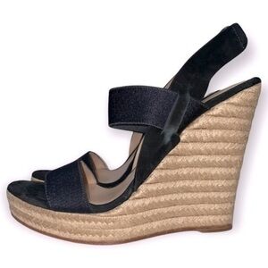 Jean-Michel Cazabat Paris Size 38 7.5 Black Suede Elastic Jute Platform Sandals